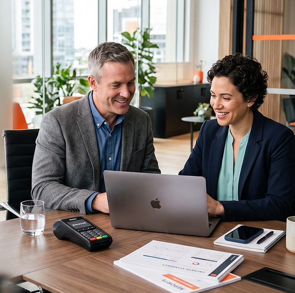 High-risk business owners reviewing reliable merchant account solutions