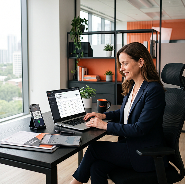 Business owner using secure ACH payment solutions